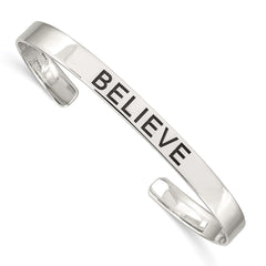 Sterling Silver Believe Antiqued Cuff Bangle QB941