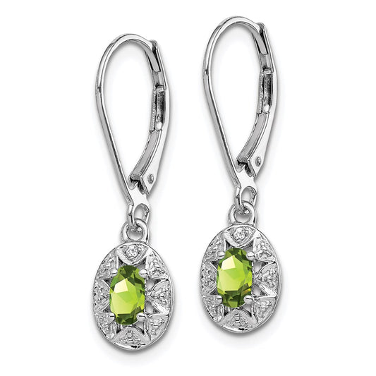 QBE10AUG Sterling Silver Rhodium-plated Diam. & Peridot Earrings