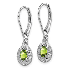 QBE10AUG Sterling Silver Rhodium-plated Diam. & Peridot Earrings