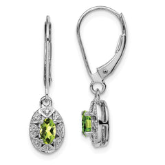 QBE10AUG Sterling Silver Rhodium-plated Diam. & Peridot Earrings