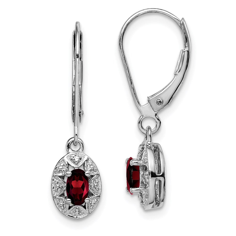QBE10JAN Sterling Silver Rhodium-plated Diam. & Garnet Earrings