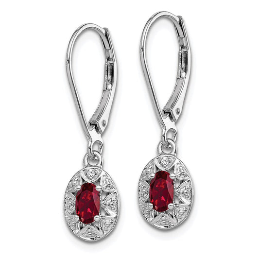 QBE10JUL Sterling Silver Rhodium Plated Diamond and Lab Created Ruby Dangle Leverback Earrings