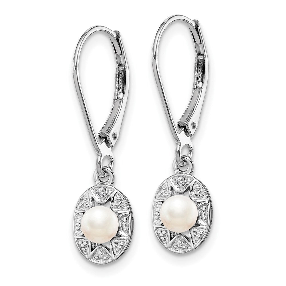 QBE10JUN Sterling Silver Rhodium-plated Diam. & FW Cultured Pearl Earrings