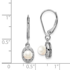 QBE10JUN Sterling Silver Rhodium-plated Diam. & FW Cultured Pearl Earrings