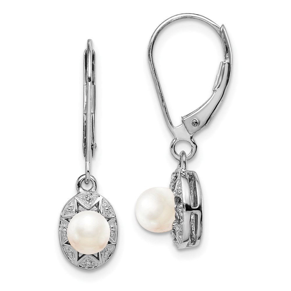 QBE10JUN Sterling Silver Rhodium-plated Diam. & FW Cultured Pearl Earrings