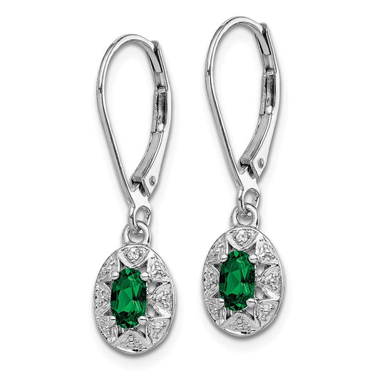 QBE10MAY Sterling Silver Rhodium-plated Diamond/Lab Created Emerald Earrings