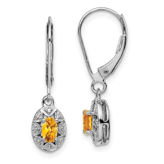 QBE10NOV Sterling Silver Rhodium-plated Diam. & Citrine Earrings