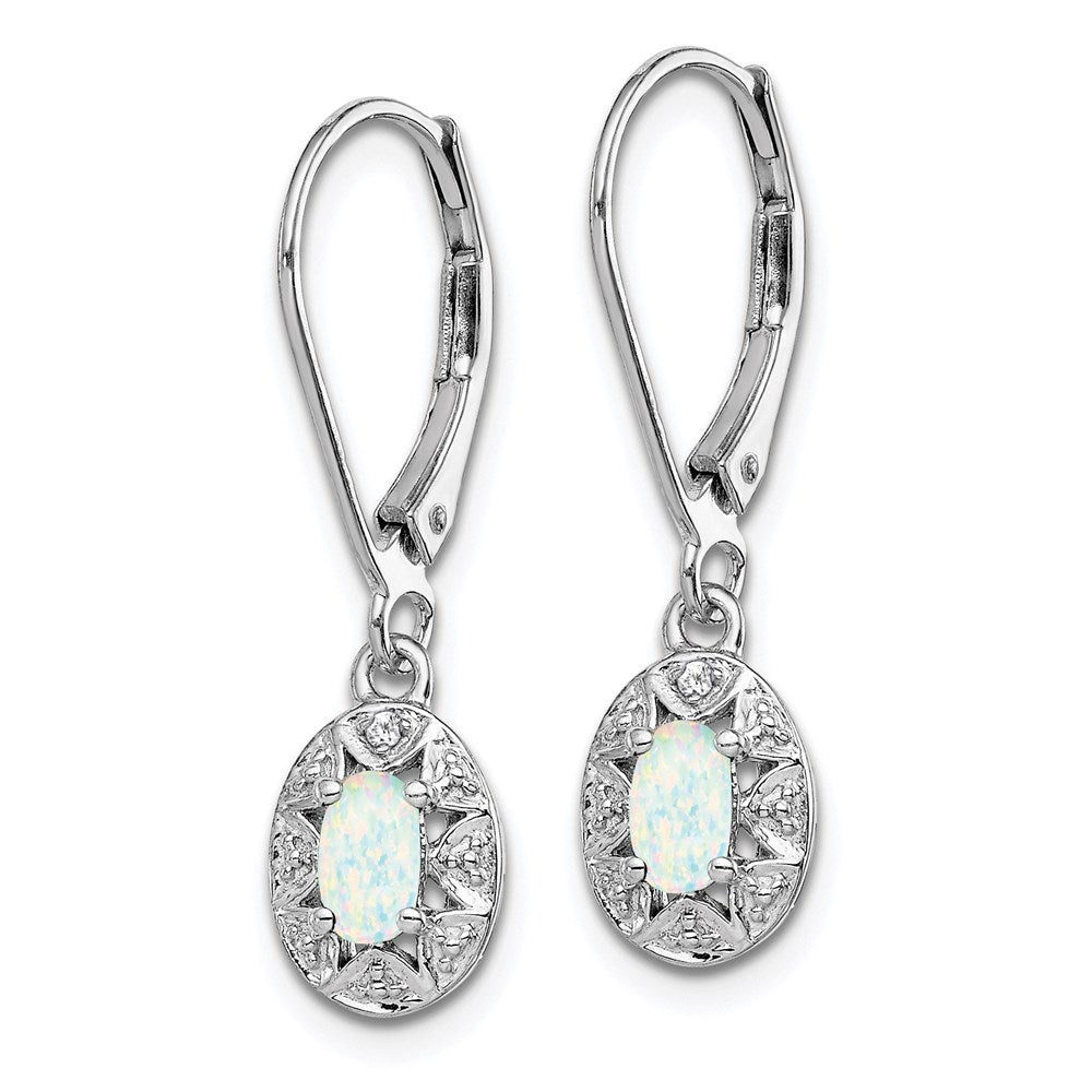 QBE10OCT Sterling Silver Rhodium-plated Diam. & Created Opal Earrings