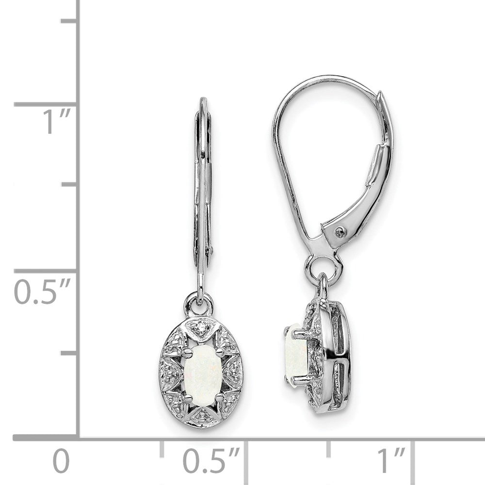 QBE10OCT Sterling Silver Rhodium-plated Diam. & Created Opal Earrings
