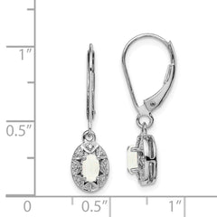 QBE10OCT Sterling Silver Rhodium-plated Diam. & Created Opal Earrings