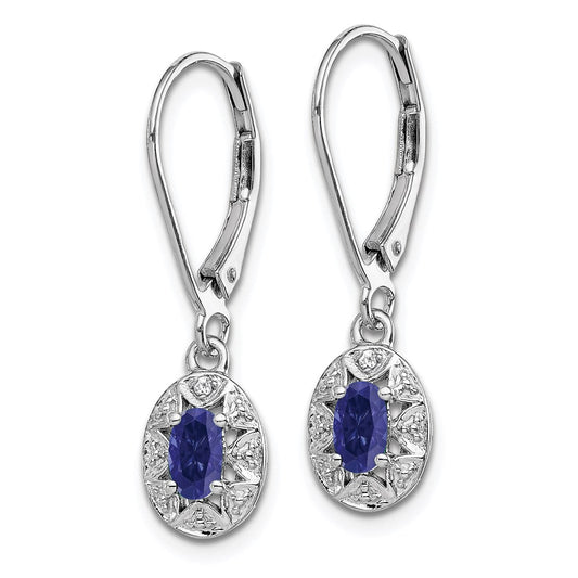 QBE10SEP Sterling Silver Rhodium-plated Diam. & Created Sapphire Earrings
