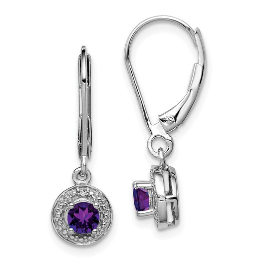 QBE11FEB Sterling Silver Rhodium-plated Diam. & Amethyst Earrings