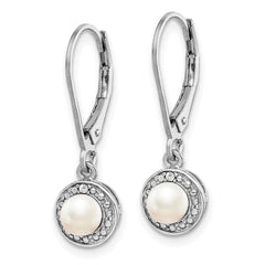 QBE11JUN Sterling Silver Rhodium-plated Diam. & FW Cultured Pearl Earrings
