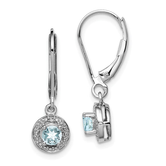 QBE11MAR Sterling Silver Rhodium-plated Diam. & Aquamarine Earrings