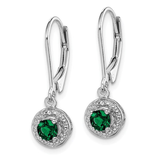 QBE11MAY Sterling Silver Rhodium-plated Diam. & Created Emerald Earrings