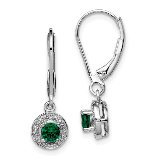 QBE11MAY Sterling Silver Rhodium-plated Diam. & Created Emerald Earrings