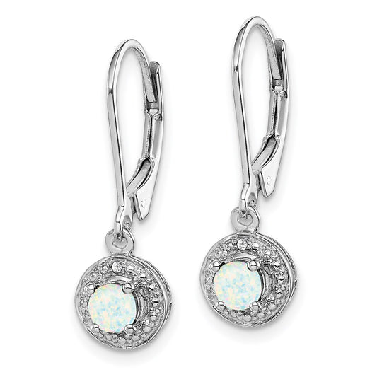QBE11OCT Sterling Silver Rhodium-plated Diam. & Created Opal Earrings
