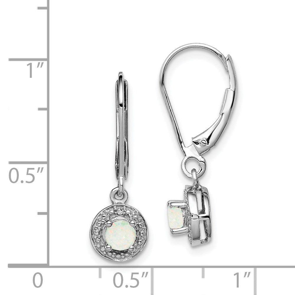 QBE11OCT Sterling Silver Rhodium-plated Diam. & Created Opal Earrings