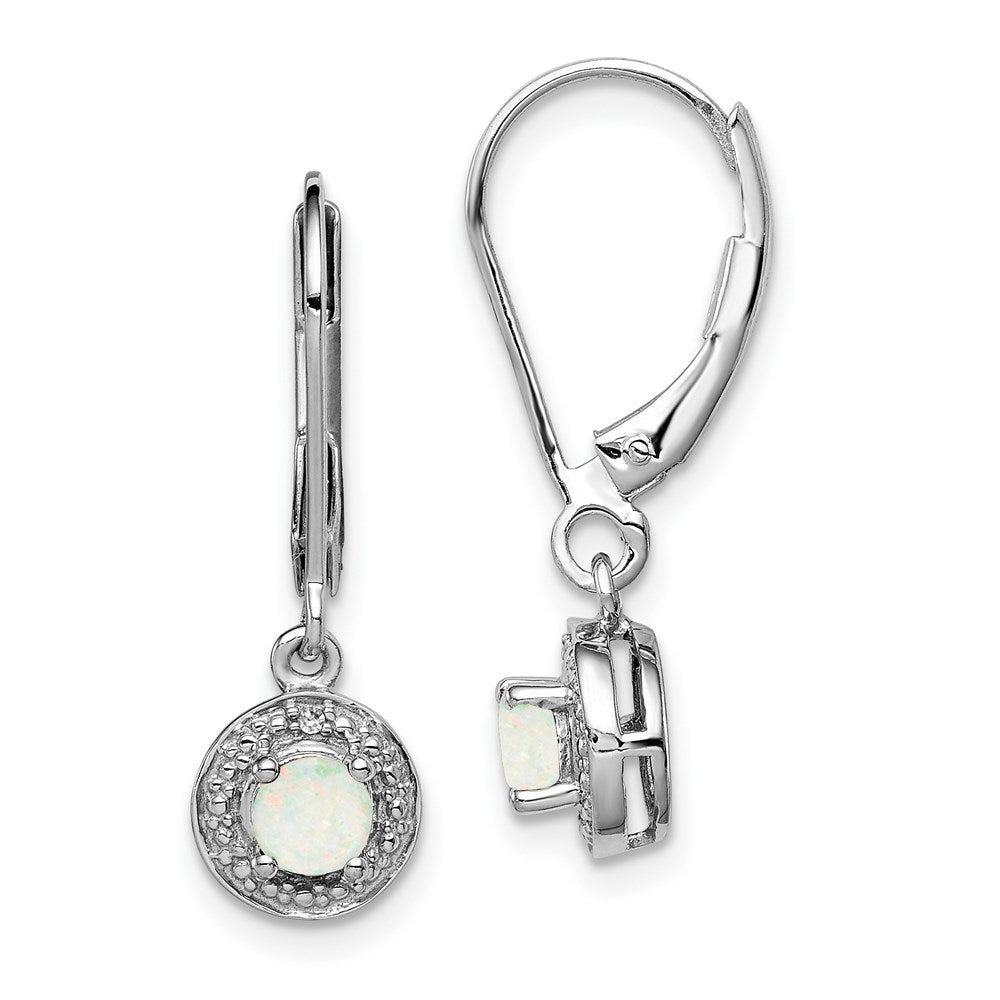 QBE11OCT Sterling Silver Rhodium-plated Diam. & Created Opal Earrings