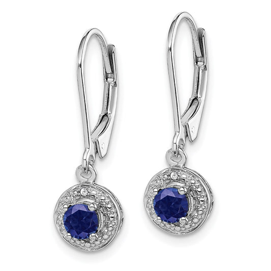 QBE11SEP Sterling Silver Rhodium-plated Diam. & Created Sapphire Earrings