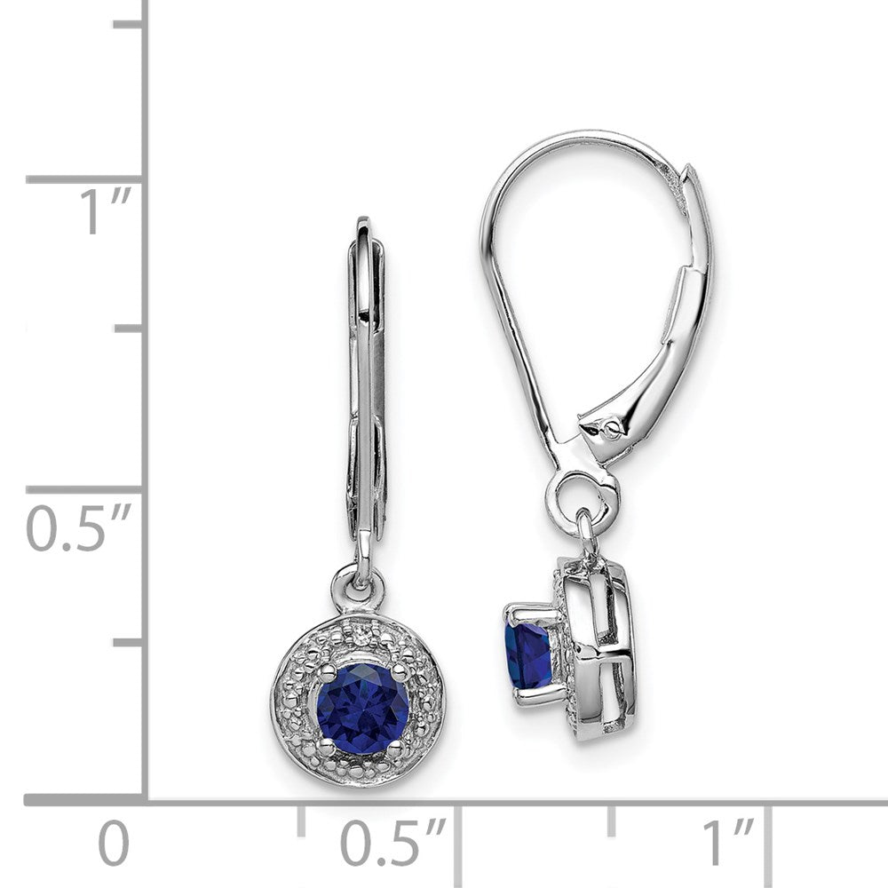 QBE11SEP Sterling Silver Rhodium-plated Diam. & Created Sapphire Earrings