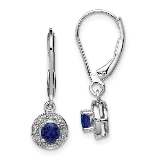 QBE11SEP Sterling Silver Rhodium-plated Diam. & Created Sapphire Earrings