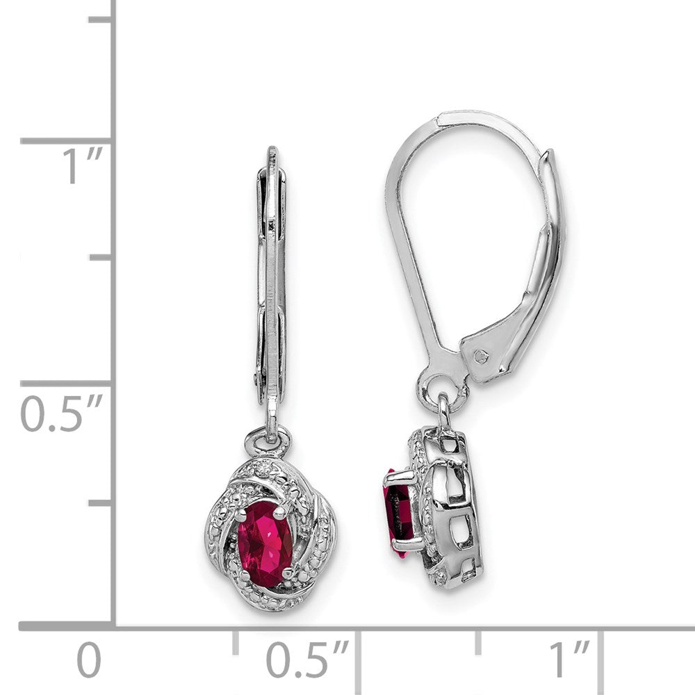 QBE12JUL Sterling Silver Rhodium-plated Diam. & Created Ruby Earrings