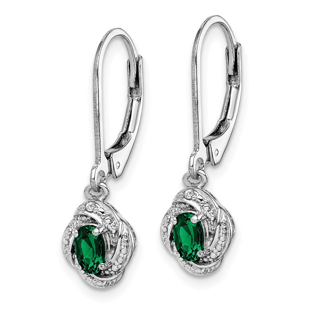 QBE12MAY Sterling Silver Rhodium-plated Diam. & Created Emerald Earrings