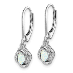 QBE12OCT Sterling Silver Rhodium-plated Diam. & Created Opal Earrings