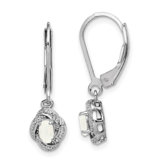 QBE12OCT Sterling Silver Rhodium-plated Diam. & Created Opal Earrings