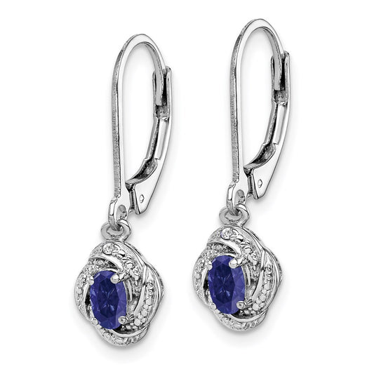 QBE12SEP Sterling Silver Rhodium-plated Diam. & Created Sapphire Earrings