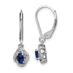 QBE12SEP Sterling Silver Rhodium-plated Diam. & Created Sapphire Earrings
