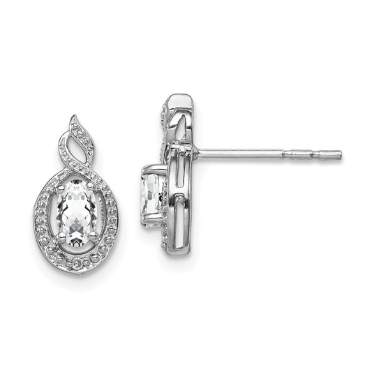 QBE18APR Sterling Silver Rhodium-plated White Topaz & Diam. Earrings