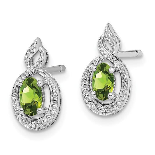 QBE18AUG Sterling Silver Rhodium-plated Peridot & Diam. Earrings