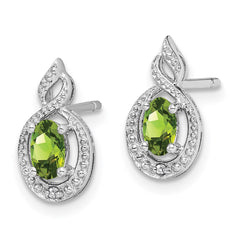 QBE18AUG Sterling Silver Rhodium-plated Peridot & Diam. Earrings