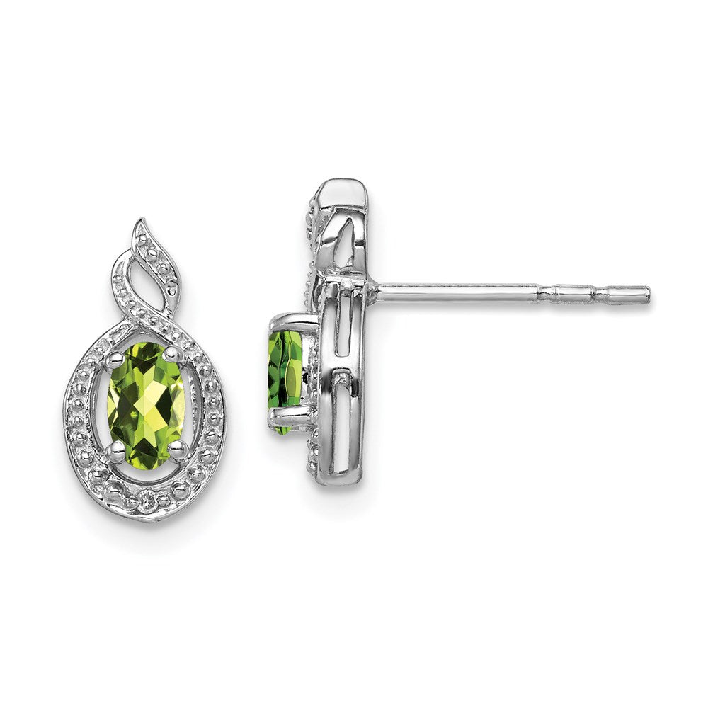 QBE18AUG Sterling Silver Rhodium-plated Peridot & Diam. Earrings