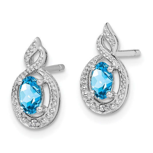 QBE18DEC Sterling Silver Rhodium-plated Light Swiss Blue Topaz & Diam. Earrings