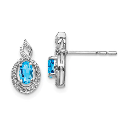 QBE18DEC Sterling Silver Rhodium-plated Light Swiss Blue Topaz & Diam. Earrings