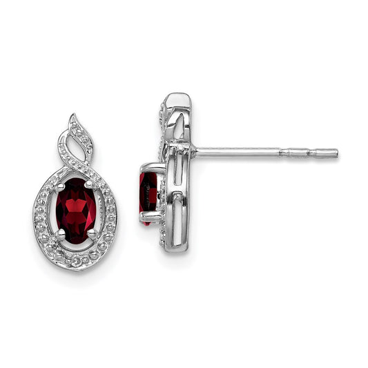 QBE18JAN Sterling Silver Rhodium-plated Garnet & Diam. Earrings