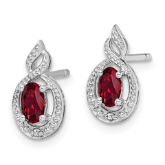 QBE18JUL Sterling Silver Rhodium-plated Created Ruby & Diam. Earrings