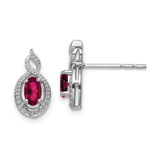 QBE18JUL Sterling Silver Rhodium-plated Created Ruby & Diam. Earrings