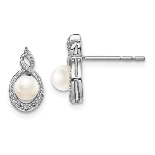 QBE18JUN Sterling Silver Rhodium-plated FW Cultured Pearl & Diam. Earrings