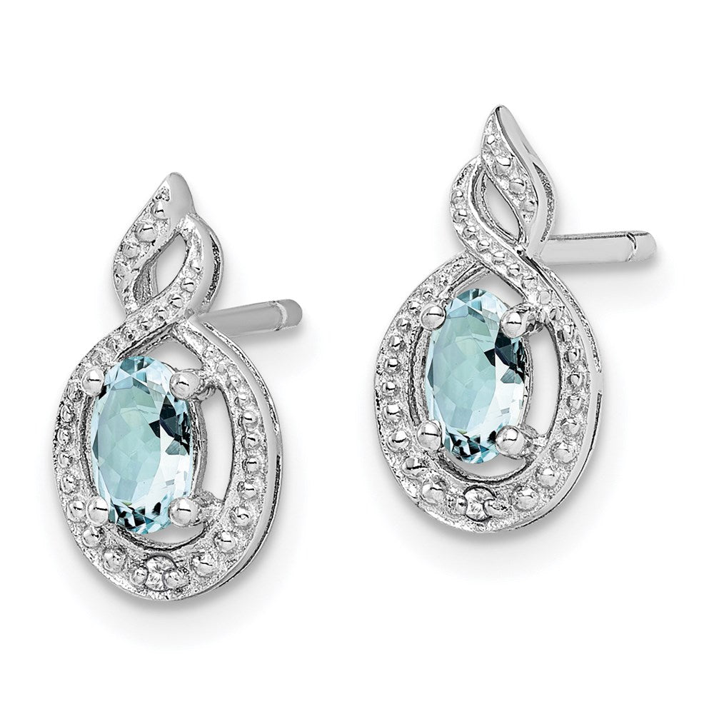 QBE18MAR Sterling Silver Rhodium-plated Aquamarine & Diam. Earrings