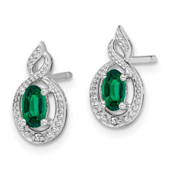 QBE18MAY Sterling Silver Rhodium-plated Created Emerald & Diam. Earrings