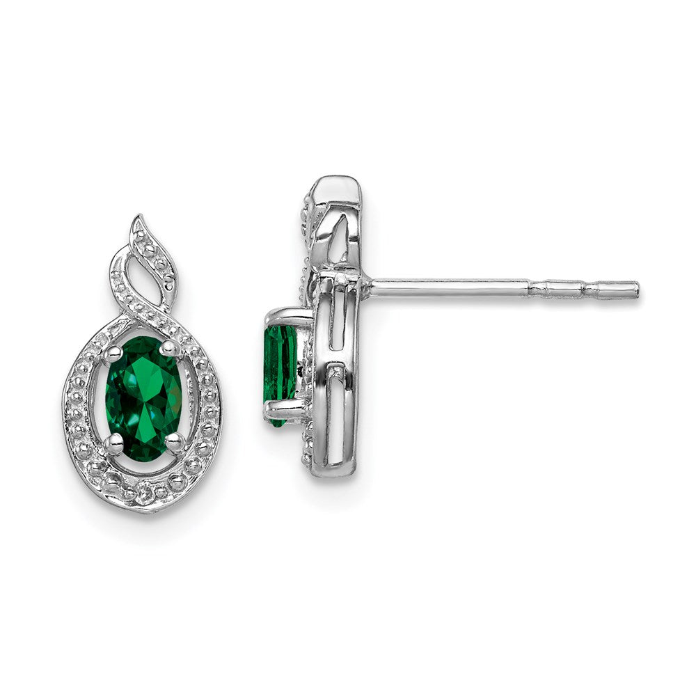 QBE18MAY Sterling Silver Rhodium-plated Created Emerald & Diam. Earrings