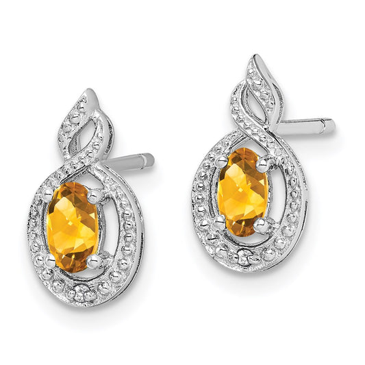QBE18NOV Sterling Silver Rhodium-plated Citrine & Diam. Earrings
