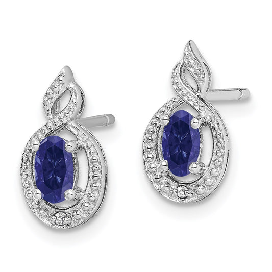 QBE18SEP Sterling Silver Rhodium-plated Created Sapphire & Diam. Earrings