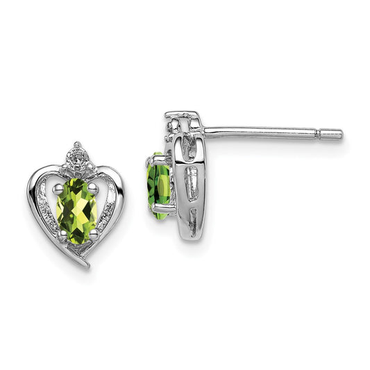 QBE19AUG Sterling Silver Rhodium-plated Peridot & Diam. Earrings