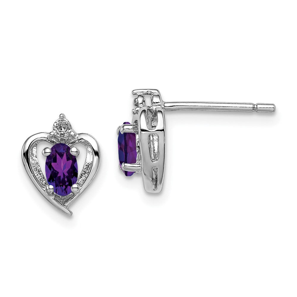 QBE19FEB Sterling Silver Rhodium-plated Amethyst & Diam. Earrings