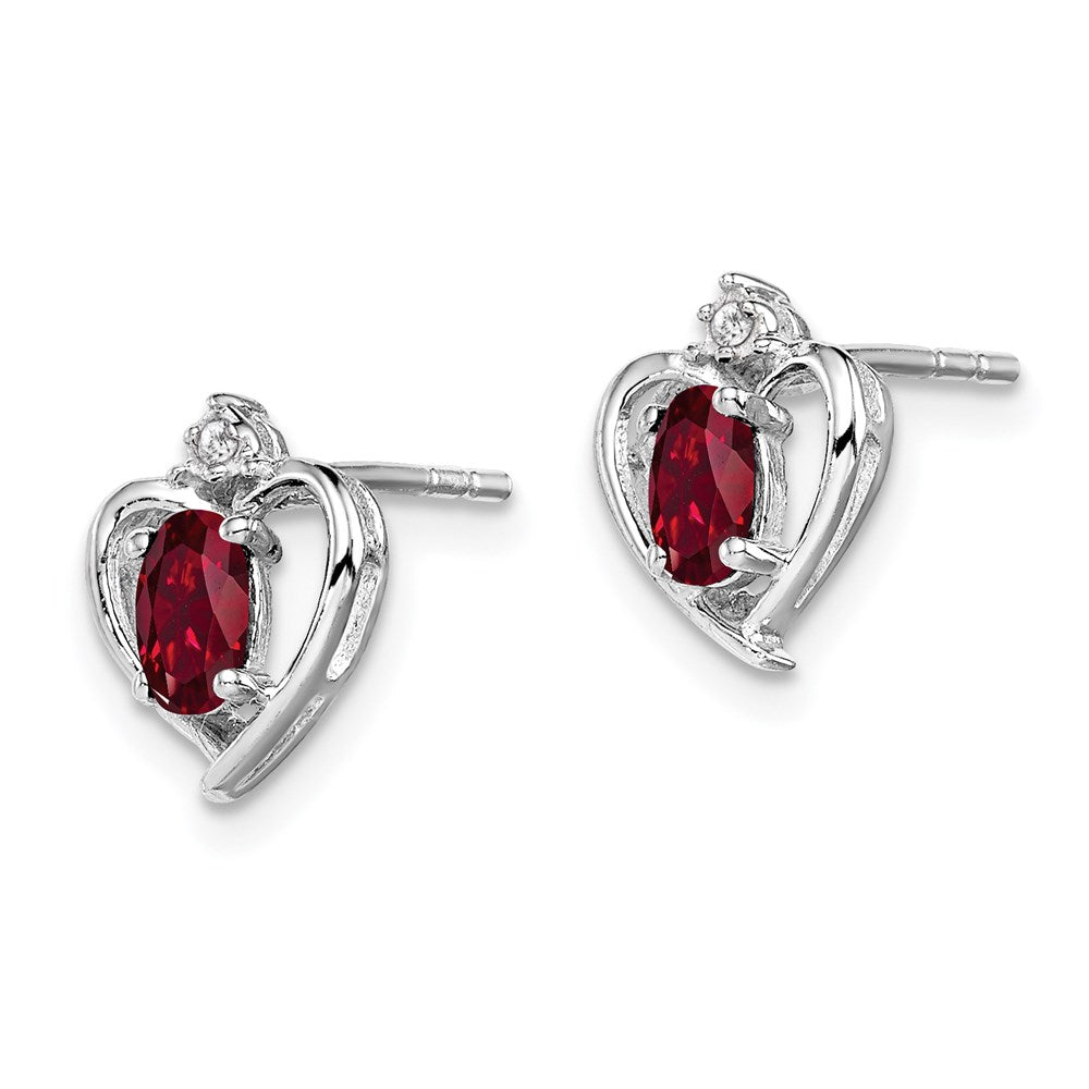 QBE19JUL Sterling Silver Rhodium-plated Created Ruby & Diam. Earrings